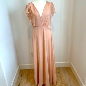 Lulu Deep V Neck Flutter Sleeve Tie Back Long Dress (Size M)